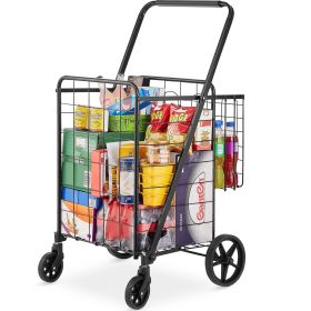 VEVOR Folding Shopping Cart, Jumbo Grocery Cart with Double Baskets, 360�� Swivel Wheels, Heavy Duty Utility Cart