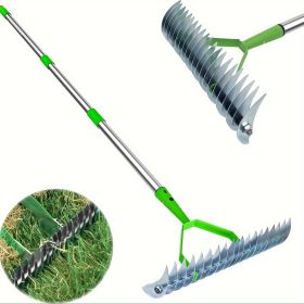 Thatch Rake,12.8 Inch Wide Dethatcher Rake for Cleaning Dead Grass,Efficient Steel Metal Lawn Grass Rake with Stainless Steel Handle