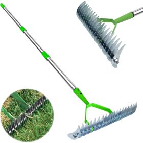 Grass rake, 12.8-inch wide weed rake, used for cleaning dead grass, high-efficiency steel metal lawn grass rake with stainless steel handle
