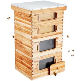 VEVOR Beehive 40 Frame Bee Hives Starter Kit, Beeswax Coated Cedar Wood, 2 Deep + 2 Medium Bee Boxes Langstroth Beehive Kit