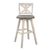 Pub Height Chairs Set of 2, Distressed Gray and White 360-degree Swivel Chair Solid Rubberwood Furniture, X-Back Bar Chairs