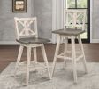 Pub Height Chairs Set of 2, Distressed Gray and White 360-degree Swivel Chair Solid Rubberwood Furniture, X-Back Bar Chairs