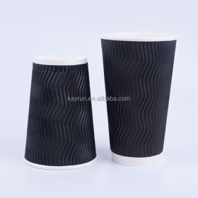 50PCS 8oz 12oz 16oz Custom Printed Eco Friendly Triple Ripple Wall cup 3 Layer Disposable hot drink Coffee Paper Cups (Color: Black, Volume: 16oz)